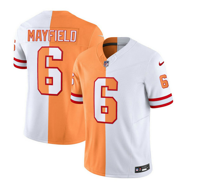 Men's Tampa Bay Buccaneers #6 Baker Mayfield 2023 F.U.S.E. White Gold Split Throwback Limited Stitched Jersey