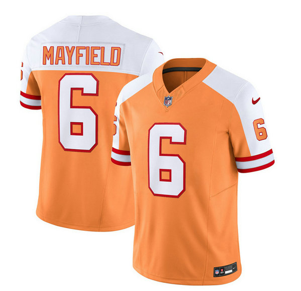 Men's Tampa Bay Buccaneers #6 Baker Mayfield 2023 F.U.S.E. White Gold Throwback Limited Stitched Jersey