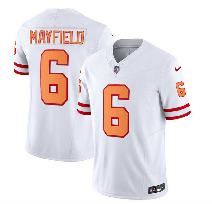 Men's Tampa Bay Buccaneers #6 Baker Mayfield 2023 F.U.S.E. White Throwback Limited Stitched Jersey