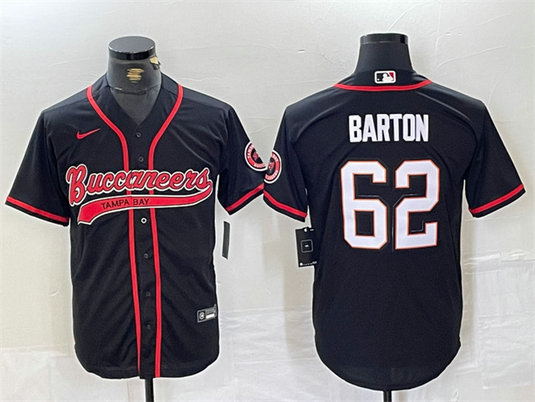 Men's Tampa Bay Buccaneers #62 Graham Barton Black Cool Base Stitched Baseball Jersey