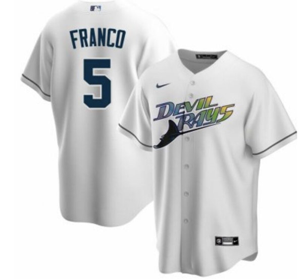 Men's Tampa Bay Devil Rays #5 Wander Franco White Cool Base Stitched Jersey