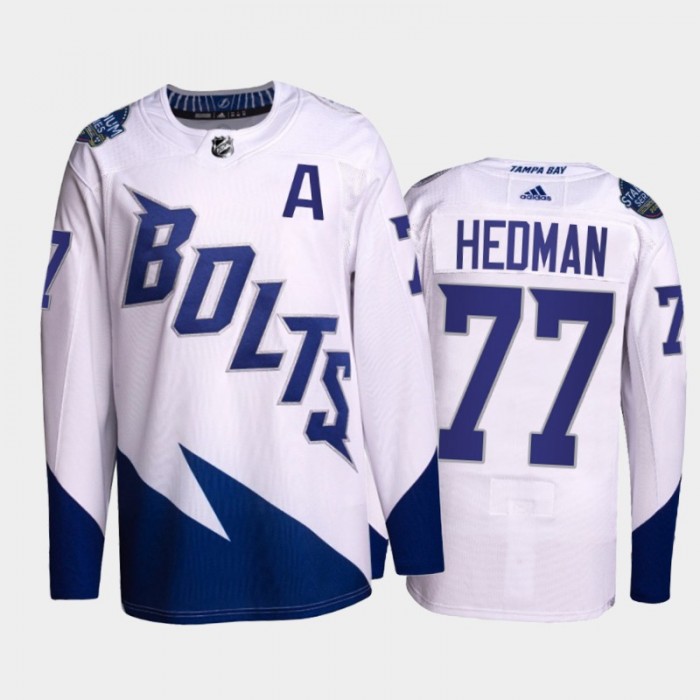Men's Tampa Bay Lightning#77 Victor Hedman 2022 White Stadium Series Breakaway Stitched Jersey