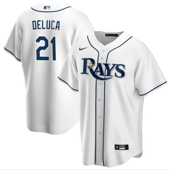 Men's Tampa Bay Rays #21 Jonny DeLuca White Cool Base Stitched Baseball Jersey