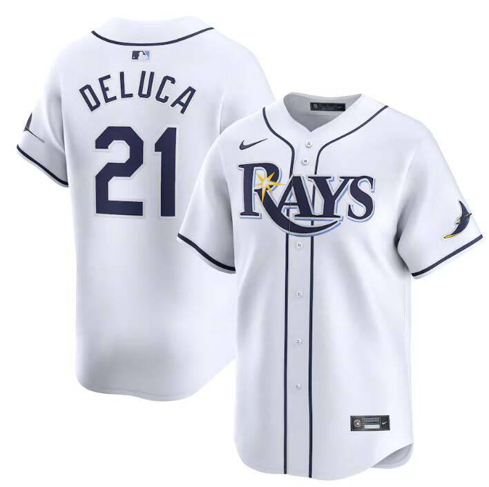 Men's Tampa Bay Rays #21 Jonny DeLuca White Home Limited Stitched Baseball Jersey