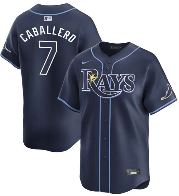 Men's Tampa Bay Rays #7 Jos茅 Caballero Navy 2024 Away Limited Stitched Baseball Jersey