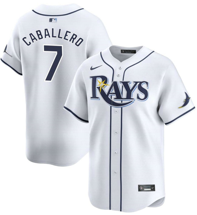 Men's Tampa Bay Rays #7 Jose Caballero White Home Limited Stitched Baseball Jersey
