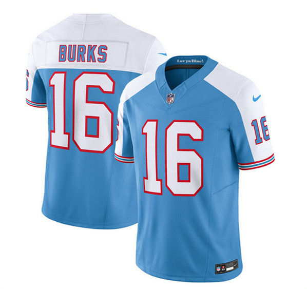 Men's Tennessee Titans #16 Treylon Burks Blue White 2023 F.U.S.E. Vapor Limited Throwback Stitched Football Jersey