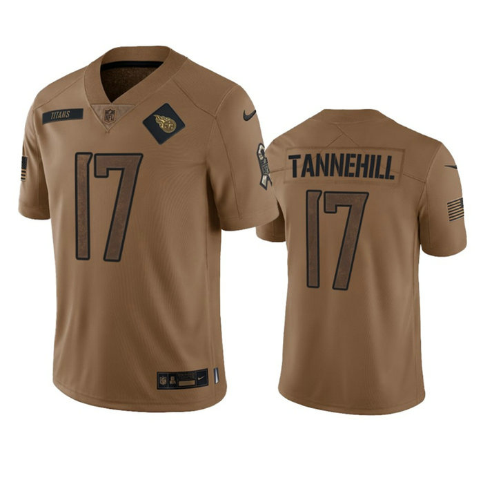 Men's Tennessee Titans #17 Ryan Tannehill 2023 Brown Salute To Service Stitched Football Jersey