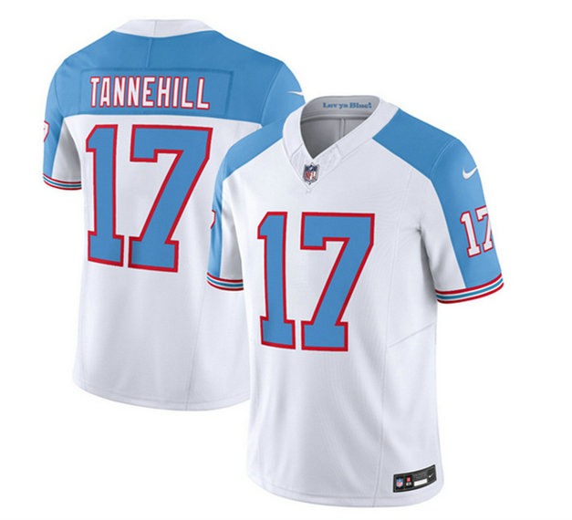 Men's Tennessee Titans #17 Ryan Tannehill White Blue 2023 F.U.S.E. Vapor Limited Throwback Stitched Football Jersey