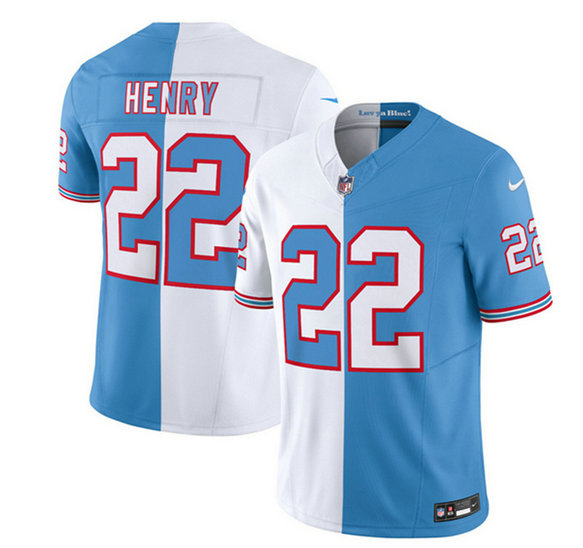 Men's Tennessee Titans #22 Derrick Henry White Blue 2023 F.U.S.E. Split Vapor Limited Throwback Stitched Football Jersey