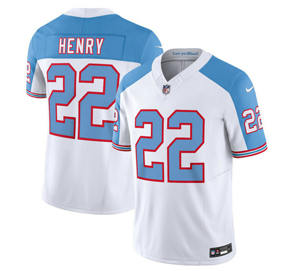 Men's Tennessee Titans #22 Derrick Henry White Blue 2023 F.U.S.E. Vapor Limited Throwback Stitched Football Jersey
