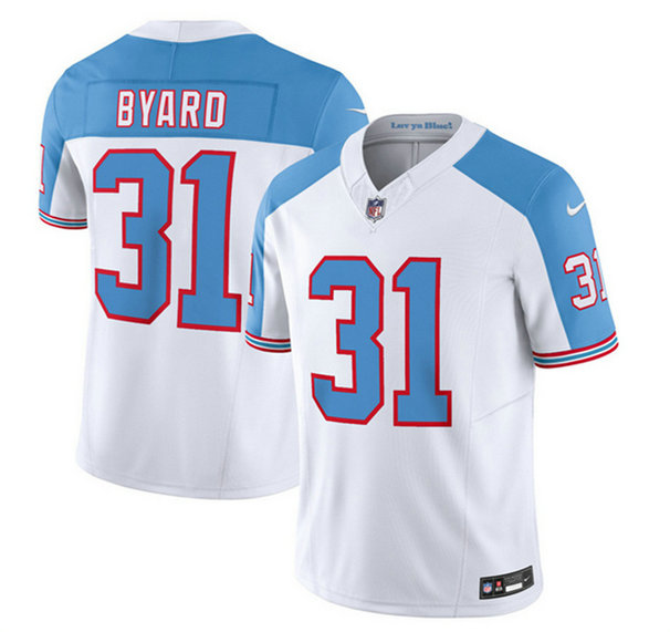 Men's Tennessee Titans #31 Kevin Byard White Blue 2023 F.U.S.E. Vapor Limited Throwback Stitched Football Jersey