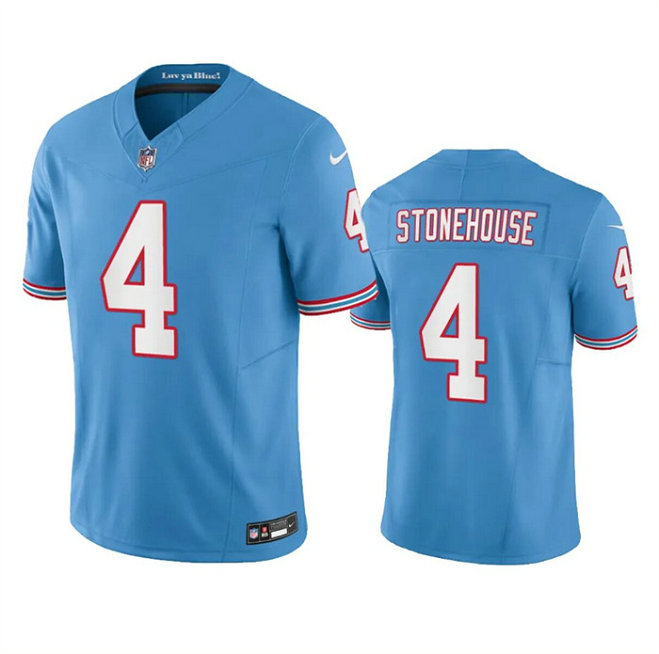Men's Tennessee Titans #4 Ryan Stonehouse Light Blue 2023 F.U.S.E. Vapor Limited Throwback Stitched Football Jersey