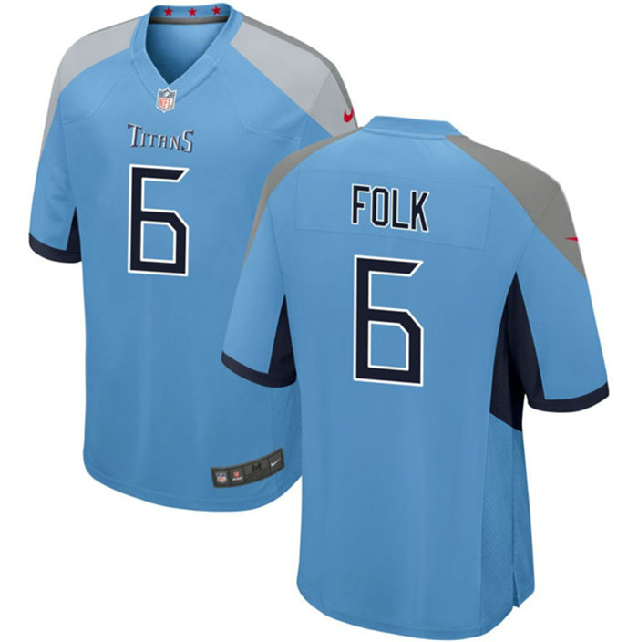 Men's Tennessee Titans #6 Nick Folk Light Blue Stitched Game Football Jersey