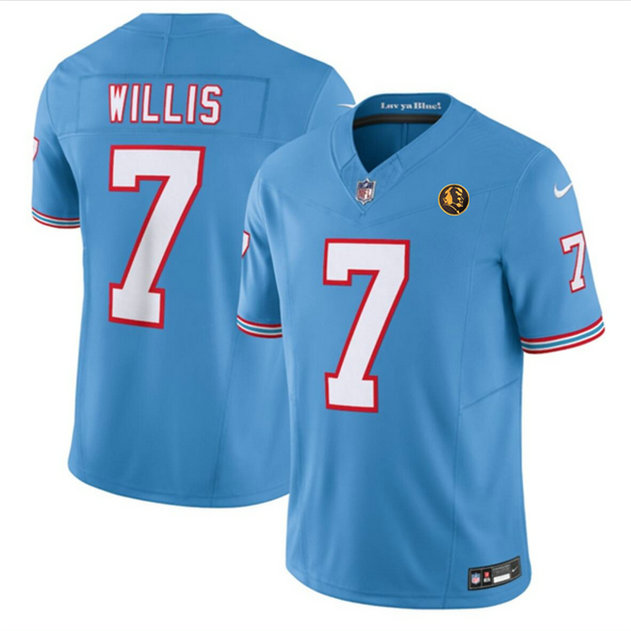 Men's Tennessee Titans #7 Malik Willis Blue 2023 F.U.S.E. Throwback With John Madden Patch Vapor Limited Stitched Football Jersey