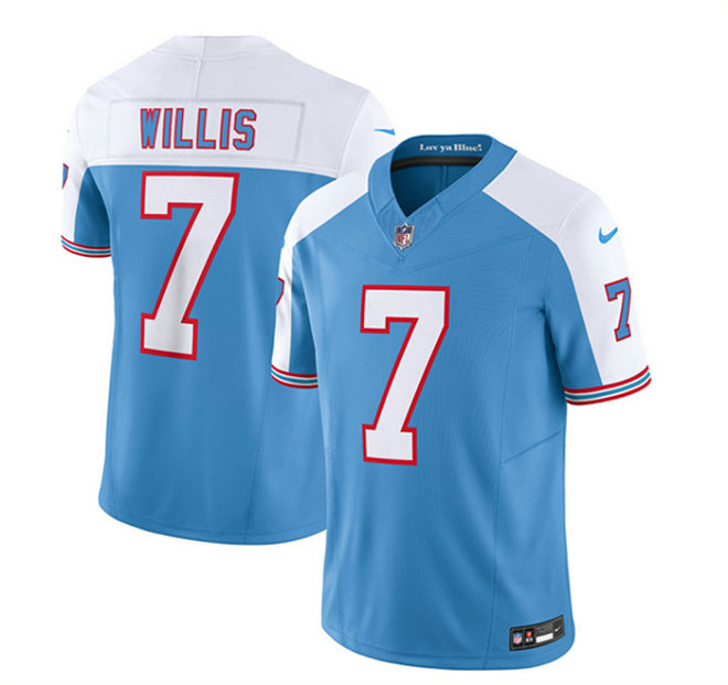 Men's Tennessee Titans #7 Malik Willis Blue White 2023 F.U.S.E. Vapor Limited Throwback Stitched Football Jersey