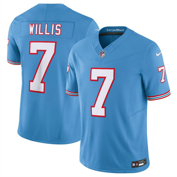 Men's Tennessee Titans #7 Malik Willis Light Blue 2023 F.U.S.E. Vapor Limited Throwback Stitched Football Jersey