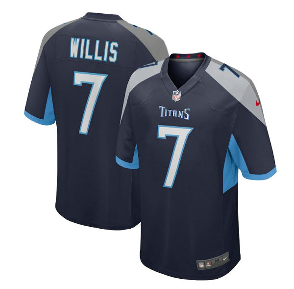 Men's Tennessee Titans #7 Malik Willis Navy Stitched Game Jersey