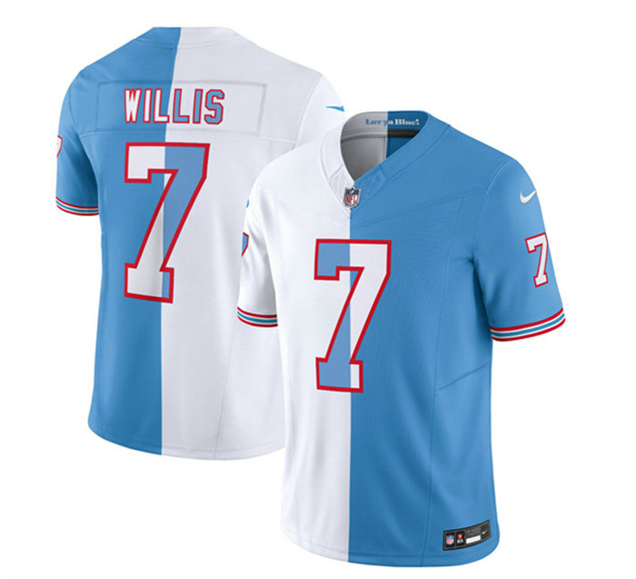 Men's Tennessee Titans #7 Malik Willis White Blue 2023 F.U.S.E. Split Vapor Limited Throwback Stitched Football Jersey