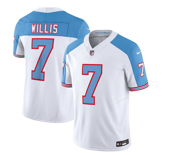 Men's Tennessee Titans #7 Malik Willis White Blue 2023 F.U.S.E. Vapor Limited Throwback Stitched Football Jersey