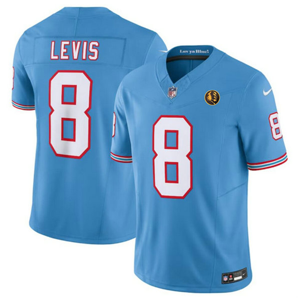 Men's Tennessee Titans #8 Will Levis Blue 2023 F.U.S.E. Throwback With John Madden Patch Vapor Limited Stitched Football Jersey