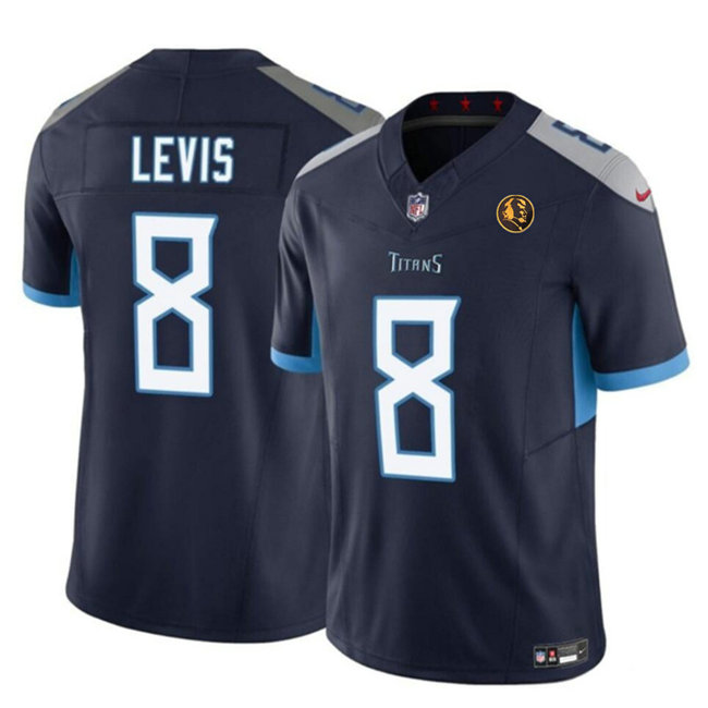 Men's Tennessee Titans #8 Will Levis Navy 2023 F.U.S.E. With John Madden Patch Vapor Limited Stitched Football Jersey