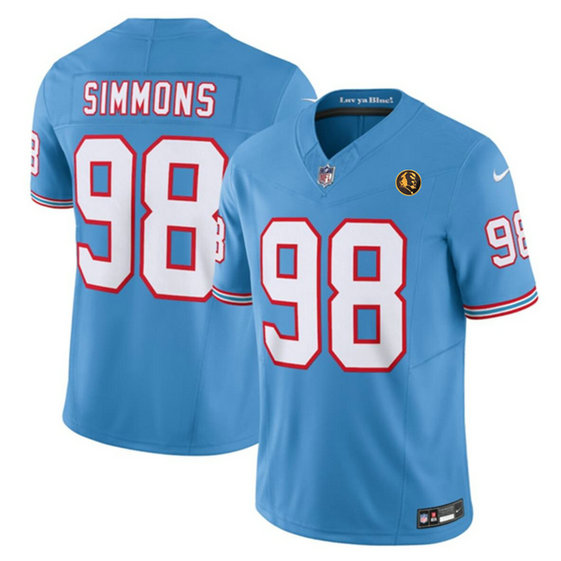 Men's Tennessee Titans #98 Jeffery Simmons Blue 2023 F.U.S.E. Throwback With John Madden Patch Vapor Limited Stitched Football Jersey