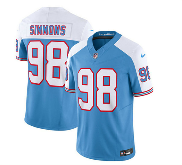 Men's Tennessee Titans #98 Jeffery Simmons Blue White 2023 F.U.S.E. Vapor Limited Throwback Stitched Football Jersey