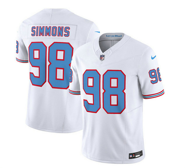Men's Tennessee Titans #98 Jeffery Simmons White 2023 F.U.S.E. Vapor Limited Throwback Stitched Football Jersey
