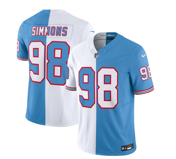 Men's Tennessee Titans #98 Jeffery Simmons White Blue 2023 F.U.S.E. Split Vapor Limited Throwback Stitched Football Jersey