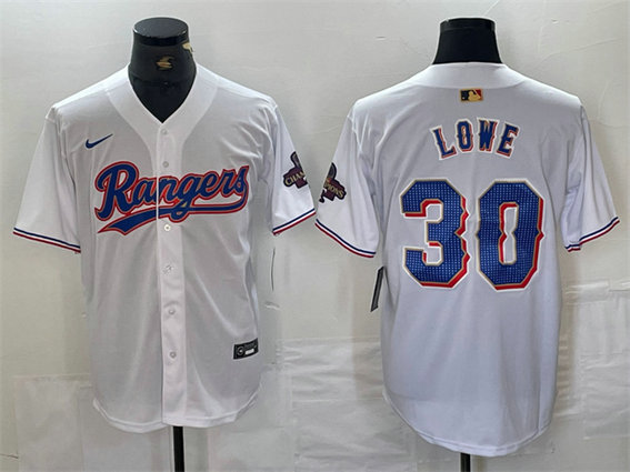 Men's Texas Rangers #30 Nathaniel Lowe White Gold Cool Base Stitched Baseball Jersey