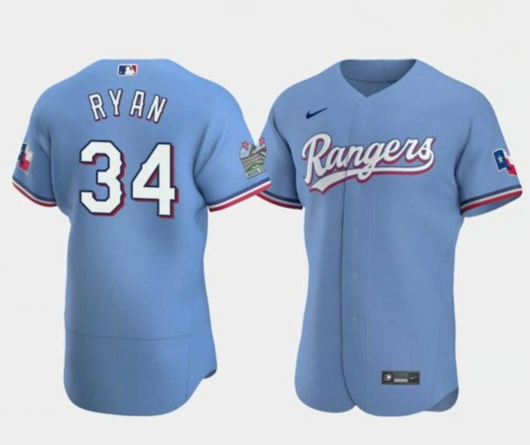 Men's Texas Rangers #34 Nolan Ryan Blue Flex Base Stitched Baseball Jersey