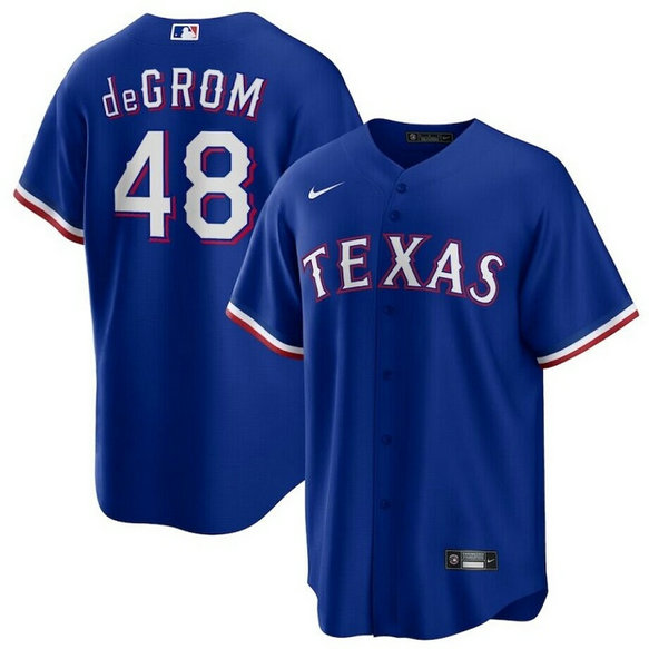 Men's Texas Rangers #48 Jacob DeGrom Royal Cool Base Stitched Baseball Jersey