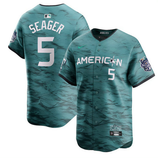 Men's Texas Rangers #5 Corey Seager Teal 2023 All-Star Flex Base Stitched Baseball Jersey