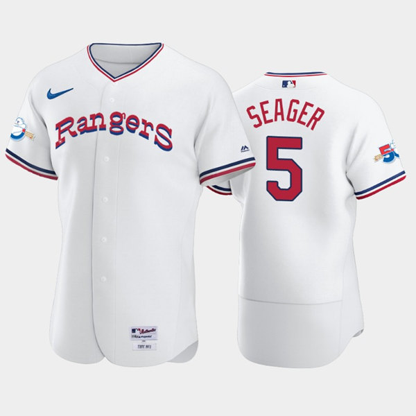 Men's Texas Rangers #5 Corey Seager White 50th Anniversary Throwback Flex Base Stitched Jersey