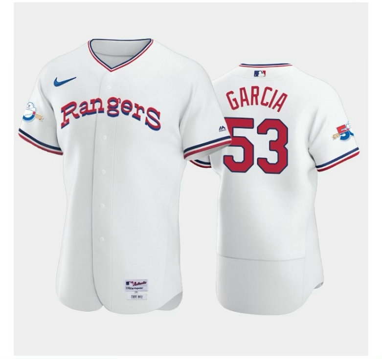 Men's Texas Rangers #53 Adolis Garcia White Flexbase Stitched Baseball Jersey