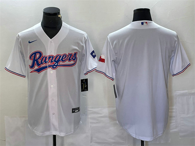 Men's Texas Rangers Blank White With Patch Cool Base Stitched Baseball Jersey