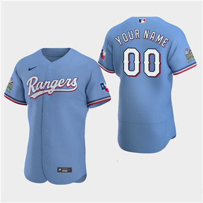 Men's Texas Rangers Custom 2020 Alternate Light Blue Flexbase Jersey