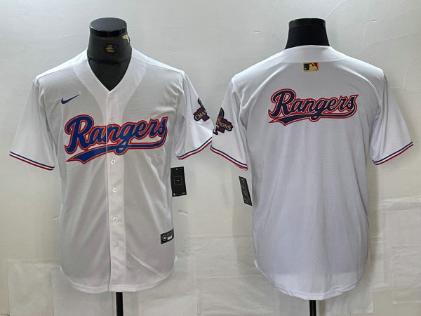 Men's Texas Rangers Team Big Logo White 2024 Gold Collection Cool Base Stitched Baseball Jersey 4