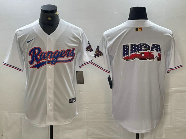 Men's Texas Rangers Team Big Logo White 2024 Gold Collection Cool Base Stitched Baseball Jerseys