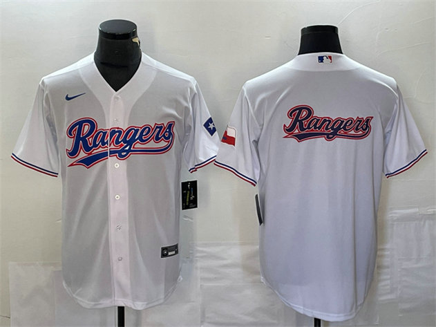Men's Texas Rangers White Team Big Logo With Patch Cool Base Stitched Baseball Jersey