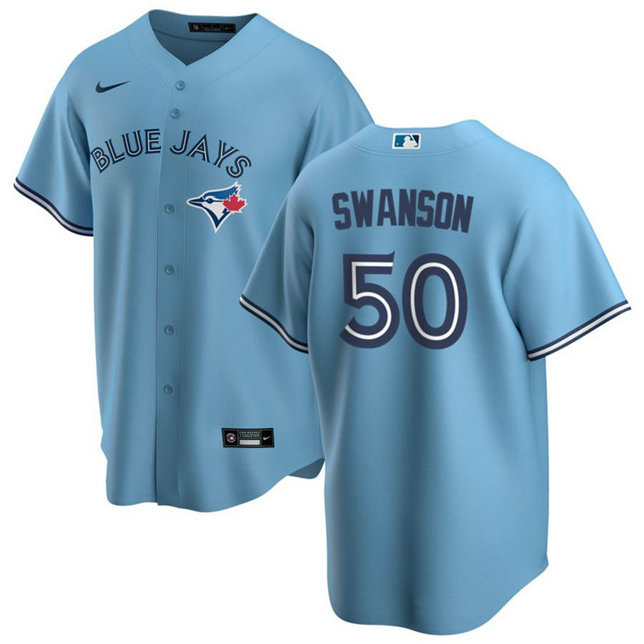Men's Toronto Blue Jays #50 Erik Swanson Light Blue Cool Base Stitched Jersey