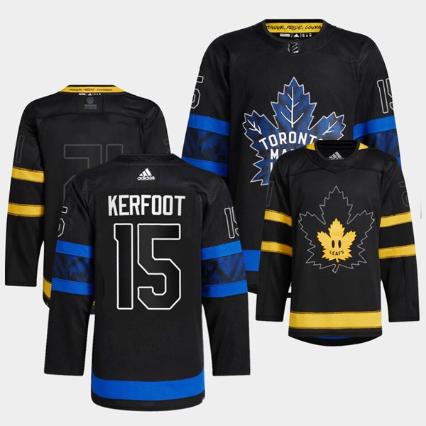 Men's Toronto Maple Leafs #15 Alexander Kerfoot 2022 Black Premier Breakaway Reversible Stitched Jersey
