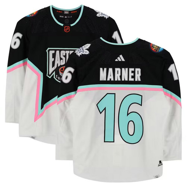 Men's Toronto Maple Leafs #16 Mitchell Marner 2023 Black White All-Star Game Stitched Jersey