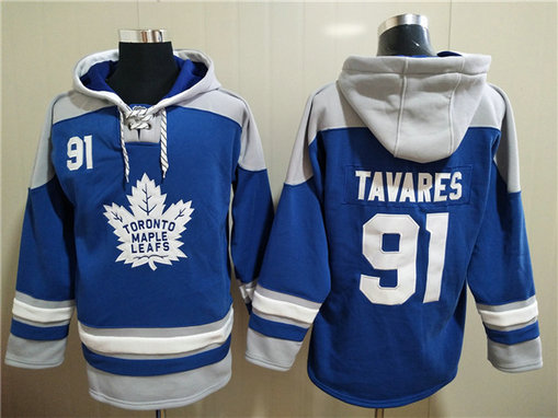 Men's Toronto Maple Leafs #91 John Tavares Blue Ageless Must-Have Lace-Up Pullover Hoodie