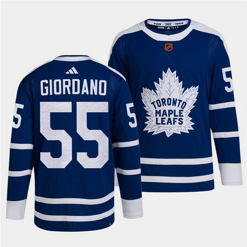 Men's Toronto Maple Leafs Black #55 Mark Giordano Blue 2022 Reverse Retro Stitched Jersey