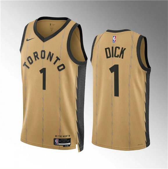 Men's Toronto Raptors #1 Gradey Dick Gold 2023 24 City Edition Stitched Basketball Jersey