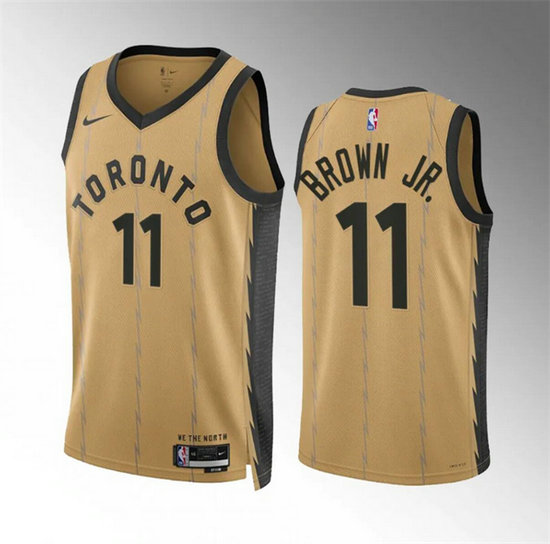 Men's Toronto Raptors #11 Bruce Brown Jr Gold 2023 24 City Edition Stitched Basketball Jersey