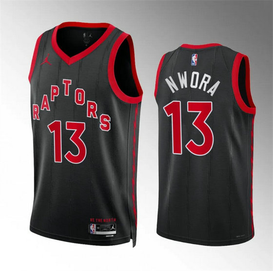 Men's Toronto Raptors #13 Jordan Nwora Black Statement Edition Stitched Basketball Jersey