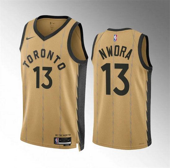 Men's Toronto Raptors #13 Jordan Nwora Gold 2023 24 City Edition Stitched Basketball Jersey
